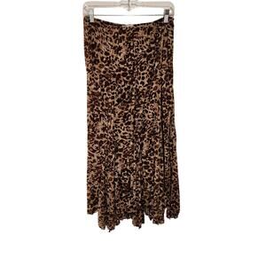Vintage Rafael Woman Brown Pull On Asymmetrical Leopard Mermaid Midi Skirt Sz 1X